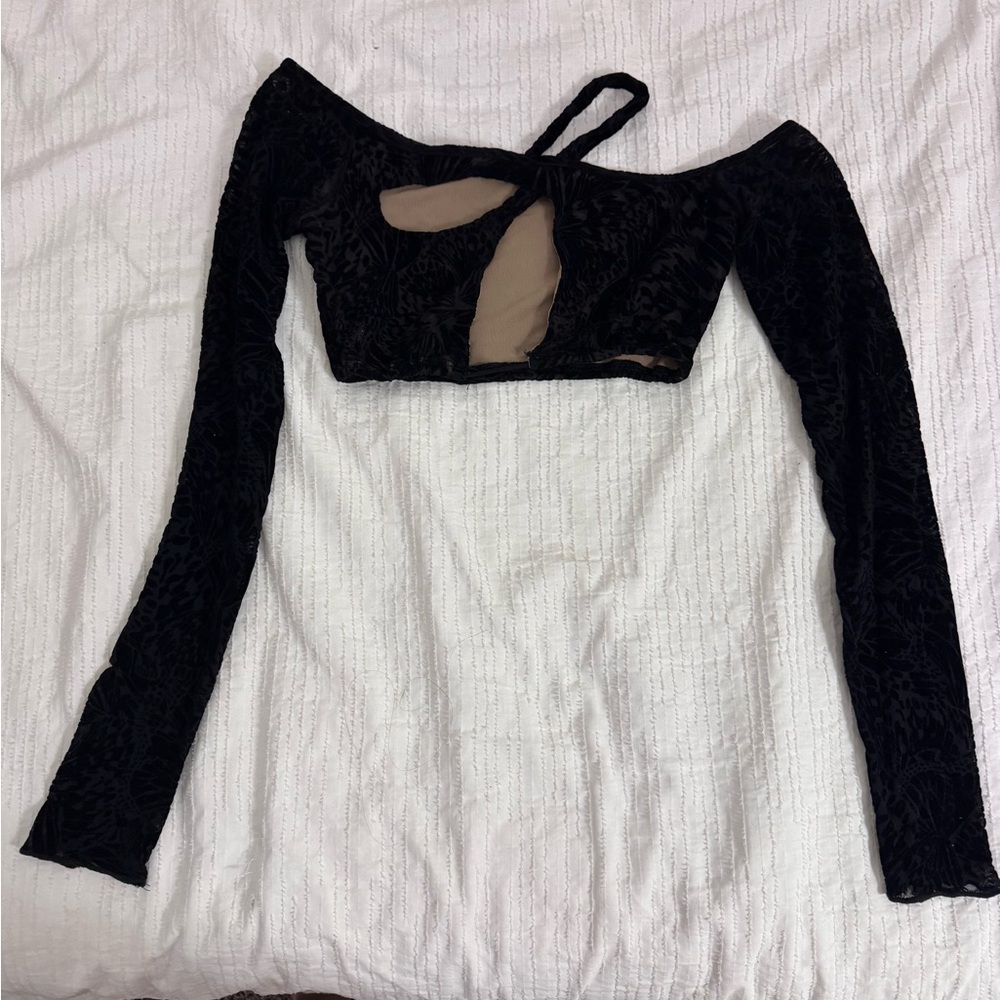 Black Off-Shoulder Crop Top and Bottom Set